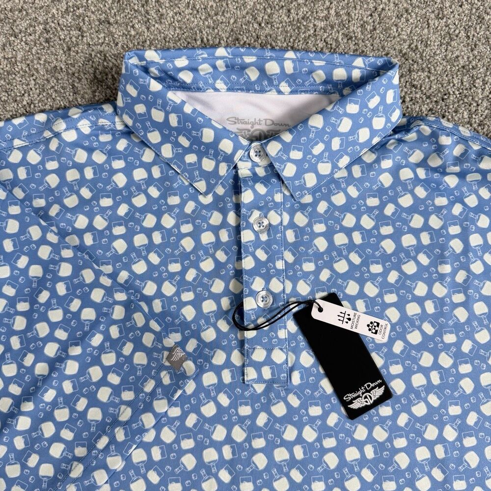 Straight Down Performance Bootlegger Moonshine Polo Golf Shirt Sz Medium NEW